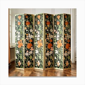 A Floral Design In A Green And Orange Room Divid (4) Canvas Print