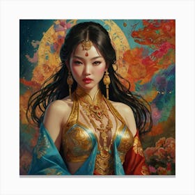 Chinese Woman The Magic of Watercolor: A Deep Dive into Undine, the Stunningly Beautiful Asian Goddess 1 Canvas Print