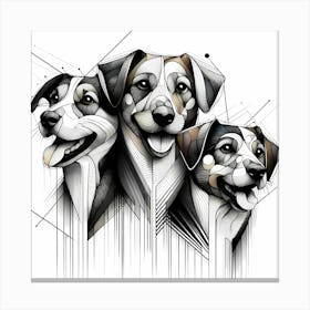 Three Puppys - Abstract Line Art Illustration 187 Canvas Print