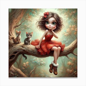 Little Girl With Kittens Canvas Print