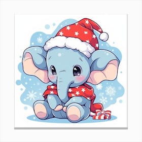 Cute Elephant In Santa Hat Canvas Print