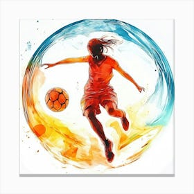 Female Soccer Player Kicking A Ball Canvas Print