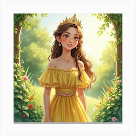 Watercolor Portrait Of Young Queen In A Serene, Sunlit Garden Canvas Print