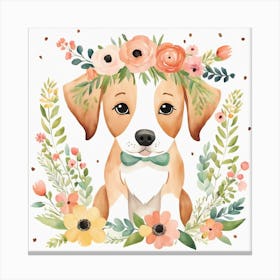 Floral Baby Dog Nursery Illustration (31) Canvas Print