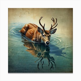 Deer In Water Canvas Print