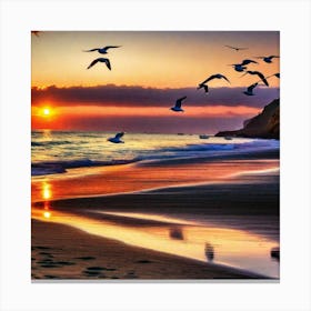 Seagulls At Sunset 1 Canvas Print