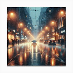 Rainy City Street Canvas Print