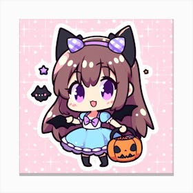 Halloween Girl with a pumpkin, kawaii, cute, anime, cartoon Canvas Print