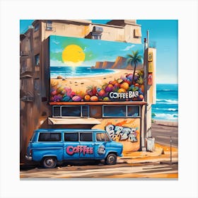 Coffee Bar Billboard Beckoning By The Sea Shore Canvas Print