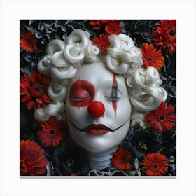 Sleeping Clown Surrounded By Flowers Canvas Print