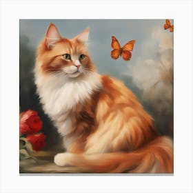 Orange Cat With Butterflies 1 Canvas Print