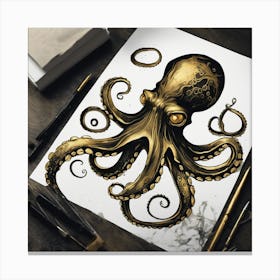 Mystic Depths Octopus In Black & Gold (7) Canvas Print