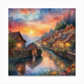 Village At Sunset Canvas Print