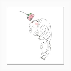 Girl Smelling Rose Canvas Print