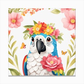 Floral Baby Parrot Nursery Illustration (44) Canvas Print