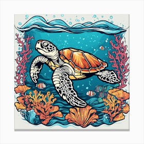 537831 Illustration Of A Sea Turtle Under The Sea, Sea Fl Xl 1024 V1 0 1 Canvas Print