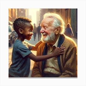 Kind Old Man With Sweet Little Boy Canvas Print