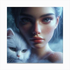 Girl With A Cat 3 Canvas Print