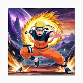 An Eye Catching Anime Style Digital Painting Featuring Naruto Unleashing Rasengan Set Against The Background Of Alien Planet And Visual Effects Like Explosions 3 Canvas Print