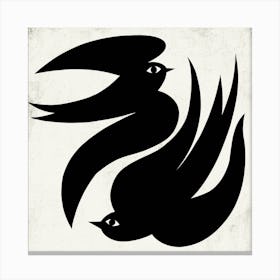 Two Black Birds Dancing In The Sky BW Square Canvas Print