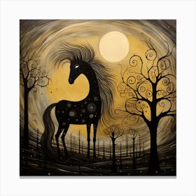 Black Horse In The Forest Canvas Print