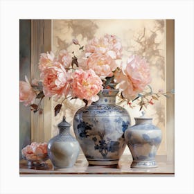 Peonies In Vases Canvas Print