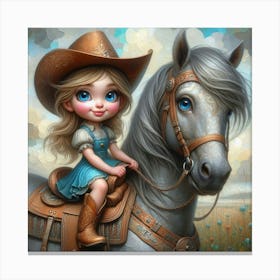 Little Cowgirl On Horse Canvas Print
