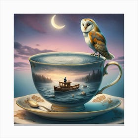 Owl On A Teacup Canvas Print