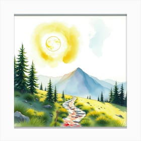 Watercolor Of A Path In The Mountains Canvas Print