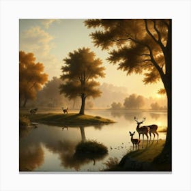 Deer By The Lake 1 Canvas Print