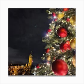 Christmas Tree In Front Of Castle Canvas Print