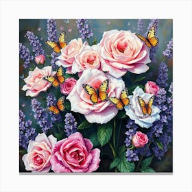 Roses And Butterflies 11 Canvas Print