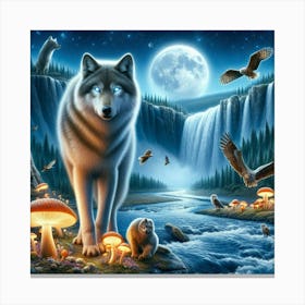 Wolf on the Mushroom Riverbank 3 Canvas Print