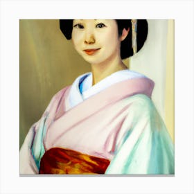 Traditional Japanese Woman In Clear Robe Oil Paint Canvas Print