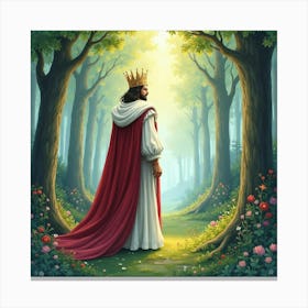 Elegant King In A Watercolor Enchanted Forest Scene 1 Canvas Print