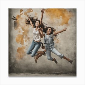 Happy Young Women Jumping In The Air Canvas Print