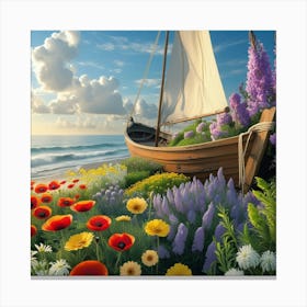 Sailboat On The Beach 2 Canvas Print