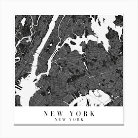 New York New York Minimal Black Mono Street Map  Square Canvas Print