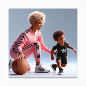 Mother And Child Playing Basketball Canvas Print
