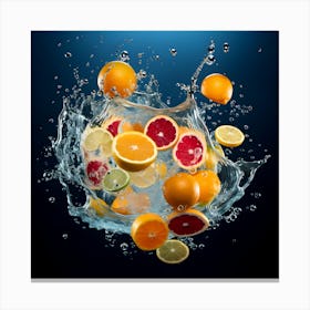 Citrus Fruit Splashing In Water Canvas Print