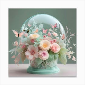 Flower Arrangement In A Glass Dome Canvas Print