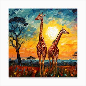 Giraffes At Sunset 33 Canvas Print