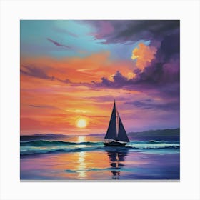 Sailboat At Sunset Paintings Art Print 3 Canvas Print