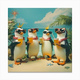 Tropical Penguin Beach Party Fun 1 Canvas Print