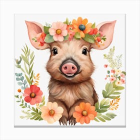 Floral Baby Boar Nursery Illustration (31) Canvas Print