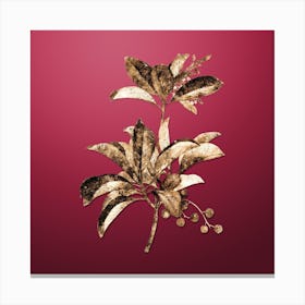 Gold Botanical Greek Strawberry Tree on Viva Magenta Canvas Print