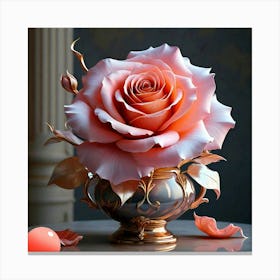 Pink Rose In A Vase Canvas Print