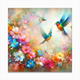 Birds Flying Over Flowers Canvas Print