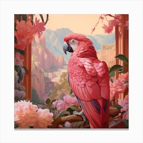 Macaw 3 Pink Jungle Animal Portrait Canvas Print