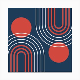 Mid Century Modern Geometric B36 In Navy Blue And Clear Red (Rainbow And Sun Abstract) 02 Canvas Print